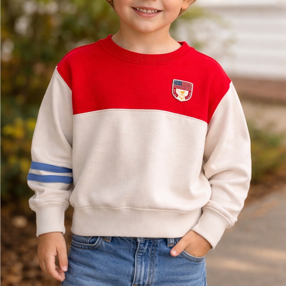 Vintage Polo Ralph Lauren Kids Sweatshirt 4TColorblock Red White Logo USA Patch